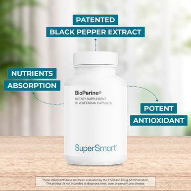 Supersmart Bioperine 30 mg Per Day Natural Black Pepper Extract 95 Piperine Help Increase Digestive Enzymes Gut Flora NonGMO Gluten Free 90 Vegetarian Capsules