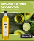 Tonnelli Premium Cold Pressed Naturally Refined Avocado Oil, 1 Liter (2 Pack) | High Smoke Point 520F | Product of Spain | Certified Kosher (including Passover)