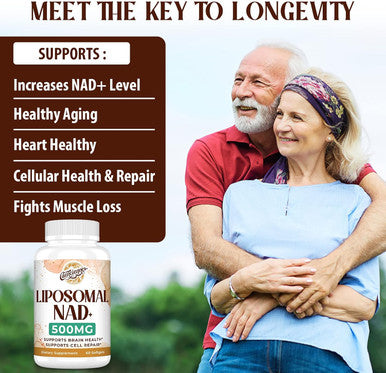 Liposomal Nad+ 500 Mg Supplement, True Nad Plus Supplement, Superior Absorption, Boost Nad+ More Efficient Than Nicotinamide Riboside For Cellular Energy, Healthy Aging, 240 Serving