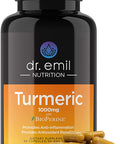 Dr. Emil Nutrition Turmeric Curcumin with Black Pepper Supplement Turmeric Capsules with BioPerine for Easy Absorption 1000mg Turmeric Supplement 60 Capsules