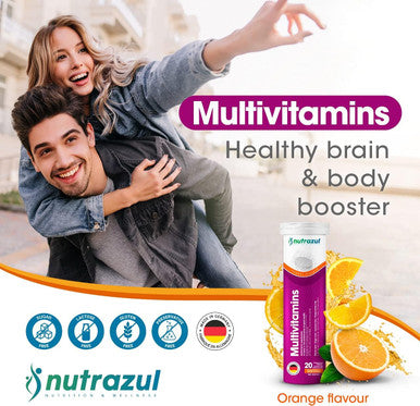 Nutrazul Multivitamin Effervescent Tablets - Orange 20 s | 20 Days Supply | Gluten Free, Sugar Free, Lactose Free & Preservative Free | Supports Immune Function & Boosts Energy