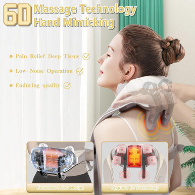 Neck Massager With Heat, Electric Back And Shoulder Massager With 2 Adjustable Modes/Speeds, Cordless 6D Deep Tissue Shiatsu Massager For Neck & Shoulder, Back & Leg Pain Relief, Ideal For Family
