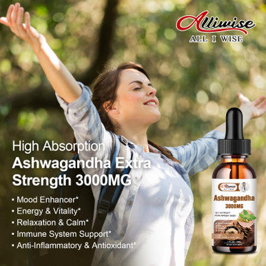 Alliwise 2 Pack Ashwagandha Supplement Liquid Drops 3000Mg With Vitamind3,Fenugreek Seeds,Magnesium For Men &Women. Ashwagandha Root Extract Supplement For Immune Support.