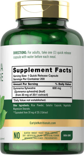 Carlyle Gymnema Sylvestre Capsules 200 Count Non-Gmo And Gluten Free