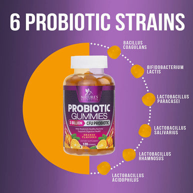 Daily Probiotic Gummies Extra Strength, 5 Billion CFU Probiotics for Men and Women, Digestive Health, Immune Support, Gluten Free, Nature's Non-GMO Supplement, Natural Orange Flavor - 120 Gummies