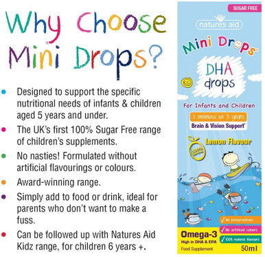 Natures Aid DHA Omega-3 Mini Drops for Infants and Children Sugar Free 50 ml