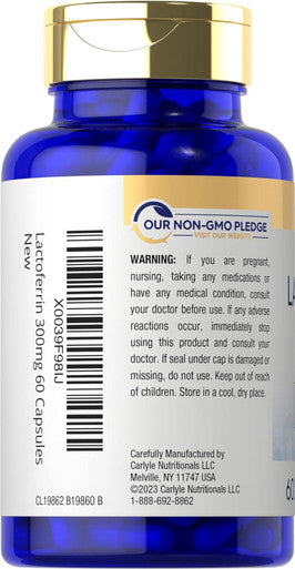 Carlyle Lactoferrin Supplement | 300mg | 60 Capsules | Non-GMO and Gluten