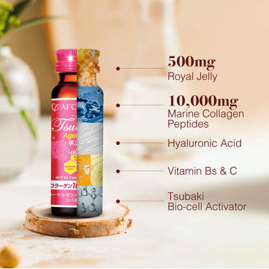 AFC Japan Tsubaki Ageless Beauty Collagen Drink 3 Boxes + Collagen White Beauty, Marine Collagen Peptide, Royal Jelly, Hyaluronic , Glutathione, for Skin Revitalization, Firmness & Whitening