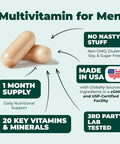 Multivitamin For Men - Daily Mens Multivitamins & Multiminerals With Vitamin A, C, D, E, B12, Zinc & More Essential Vitamins For Men - Mens Vitamins For Energy, Focus, And Mens Health. 60 Capsules