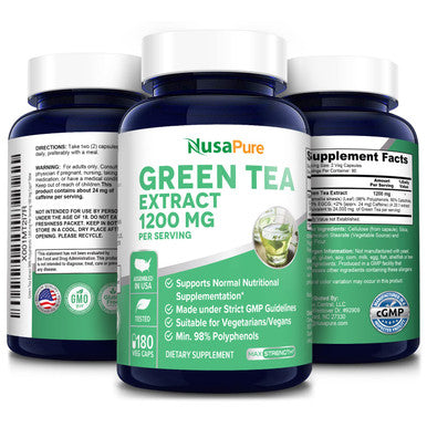 NusaPure Extra Strength Green Tea 20:1 Extract, 24000 mg , 180 Vegan Capsules, 50% EGCG, 98% Polyphenols and 80% Catechins, Potent 20x Extract