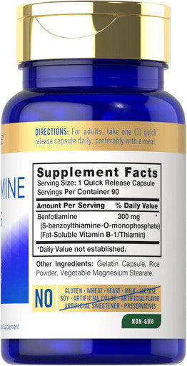Carlyle Benfotiamine 300mg | 90 Capsules | Fat Soluble Vitamin B-1 | Non-GMO Gluten