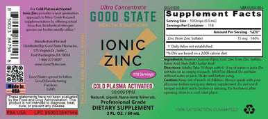Cold Plasma-Activated Liquid Ionic Zinc Ultra Concentrate By Good State For Immune Support No-Gmo Pure Dietary Supplement Vegan And Children Safe 2 Fl Oz 118 Servings