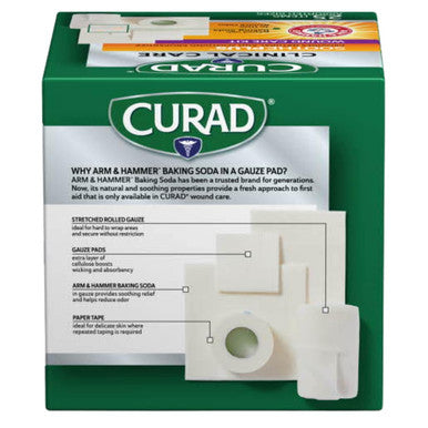 Curad SoothePlus Wound Care Kit with Arm & Hammer Baking Soda Assorted Pack of Gauzes and Tape 25 Count