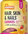 Sundance Hair Skin and Nails Gummies with Biotin 2500 mcg 80 Count Fruit Flavor Vitamin Vegan NonGMO and Gluten Supplement