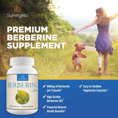 Sunergetic Premium Berberine Supplement - 1200mg of Berberine Per Serving - Berberine HCL Supplement Non-GMO - Immune Support- 60 Berberine Capsules