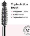 IT Cosmetics Hello Lashes 5in1 Mascara Black Volumizing Mascara Lash Primer Lash Serum Lash Tint Lash Curler Lengthens Separates Lashes With Collagen Biotin Peptides 0.33 fl oz