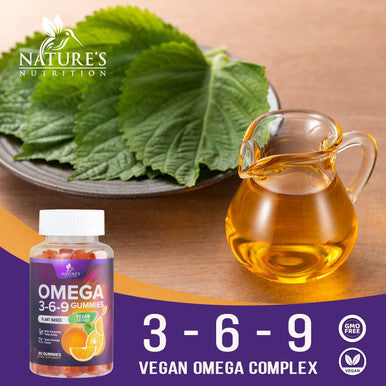 Omega 3 6 9 Gummies Vegan Essential Fatty Acid Supplement - Perilla Oil 369 Gummy - Best Plant-Based Heart Support, Non-GMO - 60 Gummies