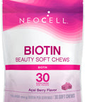NeoCell Biotin Bursts, 10,000 mcg, Acai Berry Flavor, 30 Soft Chews (Package May Vary)