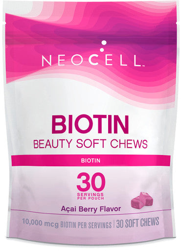 NeoCell Biotin Bursts, 10,000 mcg, Acai Berry Flavor, 30 Soft Chews (Package May Vary)