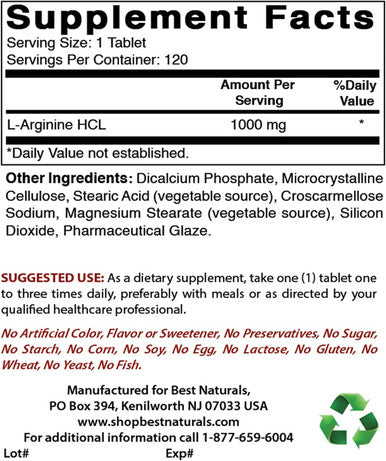 Best Naturals L-Carnitine 1000mg & L-Arginine 1000 mg