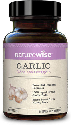 NatureWise Garlic Odorless Softgels 1500mg Support for Cardiovascular Function Immune System Health with Antioxidants Bee Pollen for Everyday Wellness Black 60 Count