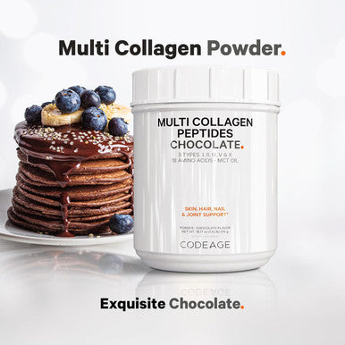 Codeage Multi Collagen Chocolate Protein Powder - Hydrolyzed Bovine Collagen Peptides 5 Collagen Types & MCT Oil - Collagen Creamer Chocolate Collagen Peptides - Protein Shakes - Non-GMO - 18.17 oz