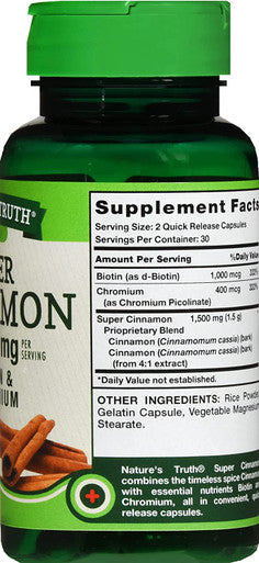 Nature's Truth Super Cinnamon plus Biotin & Chromium Quick Release Capsules - 60 ct, Pack of 3