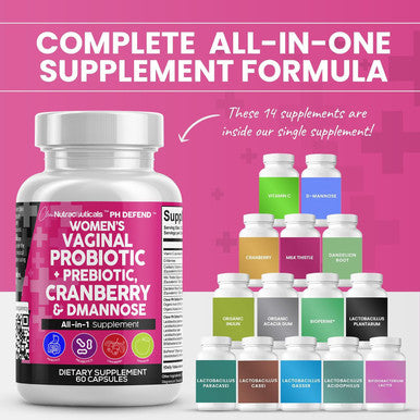Clean Nutraceuticals Vaginal Probiotics For Women + Prebiotics 20 Billion Cranberry Pills 30,000Mg W/D-Mannose 500 Mg For Urinary Tract Health Ph Balance - For Vaginal Health Supplements Pills