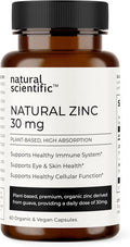 Organic Zinc Supplements 30Mg - For Men And Women - From Organic Guava Leaf - Plant-Based, Gluten-Free, Vegan, Non-Gmo - 60 Capsules - Premium Dietary Supplement By Natural Scientific