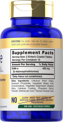 Carlyle Sam-E 400Mg 30 Tablets S-Adenosylmethionine Pills Vegetarian Non-Gmo Gluten Free Supplement