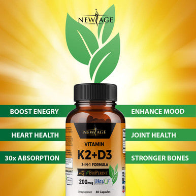 (2-Pack) Vitamin K2 (MK7) with Vitamin D3 Supplement with BioPerine - K2D3 Comlex 3-in-1 Formula Support for Your Heart, Bones & Joints | Vegan, GMO & Gluten Free -120 Veggie Capsules