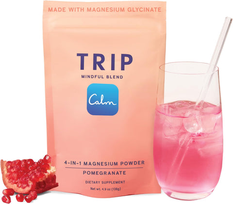 TRIP Magnesium Glycinate Powder with LTheanine and Lion's Mane Sugar Free Magnesium Supplement for Adults 250mg Magnesium per Drink Mix Serving Pomegranate Orange Blossom 1 Bag 30 Servings