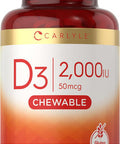 Carlyle Chewable Vitamin D3 2000 IU (50mcg) Tablets | 180 Count | Berry Flavor | Vegetarian Non-GMO and Gluten