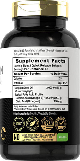 Carlyle Pumpkin Seed Oil | 3000Mg | 200 Softgel Capsules | Non-Gmo And Gluten Free Formula | Cold Pressed Dietary Supplement