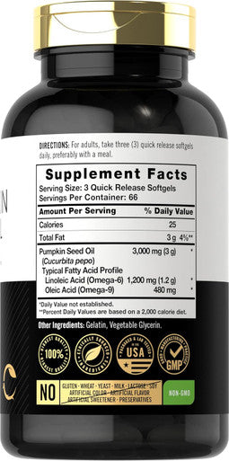 Carlyle Pumpkin Seed Oil Capsules 3000mg | 200 Count | Non-GMO and Gluten Formula | Cold Pressed Dietary Supplement