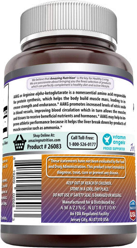Amazing Nutrition Formulas AAKG Arginine Alpha-Ketoglutarate 3500 Mg Per Serving 180 Tablets (Non-GMO) -Supports Synthesis of Proteins -Supports Lean Muscle Mass Strength Gain & Endurance