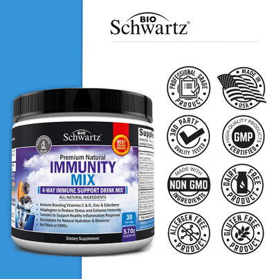Immune Support Drink with Vitamin C 1000mg D3 B12 Zinc Elderberry Turmeric Eusacea Electrolytes Powder Natural Hydration Immunity Defense Joint Support Berry Flavor Vitamin Supplement 30 Days