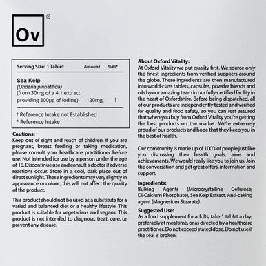 OV Oxford Vitality | Sea Kelp Tablets | 120mg Supplements for Iodine Source, Metabolism, Skin and Brain Health