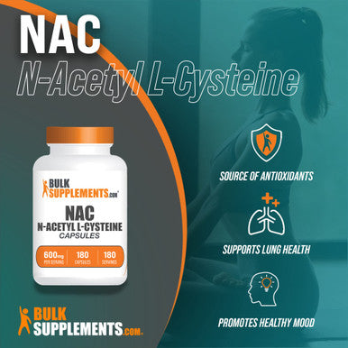 BulkSupplements NAC Capsules (N-Acetyl L-Cysteine) - Antioxidants Supplement for Immune Support - - 1 Capsule (600mg) - 6-Month Supply (180 Capsules)