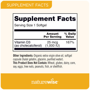Naturewise Vitamin D3 1000Iu (25 Mcg) In Cold Pressed Olive Oil