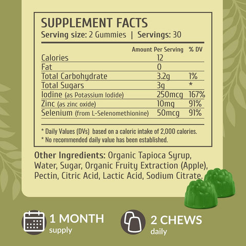 Herbamama Iodine Gummies - Potassium Iodine Zinc & Selenium For Immune Defense & Brain Support - Vegan Non-Gmo Immune Support Supplement - 60 Pectin-Based Apple-Flavored Chews