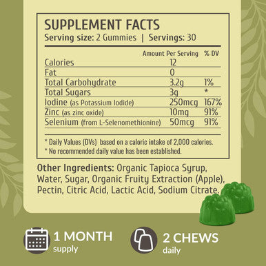 Herbamama Iodine Gummies - Potassium Iodine Zinc & Selenium For Immune Defense & Brain Support - Vegan Non-Gmo Immune Support Supplement - 60 Pectin-Based Apple-Flavored Chews