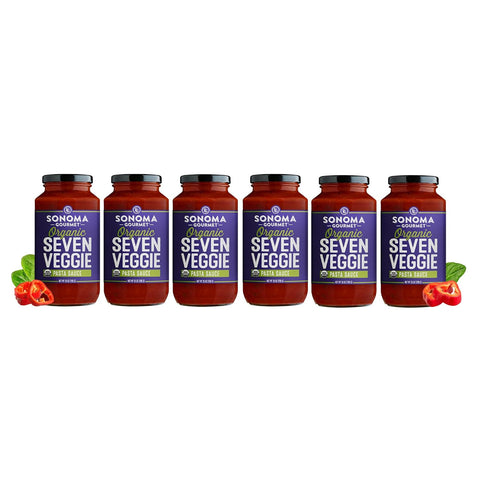 Sonoma Gourmet Seven Veggie Pasta Sauce | Vegan, USDA Organic, Non-GMO, Gluten-Free and No Sugar Added | Made With Fresh Ingredients | 25 Ounce Jars (Pack of 4)