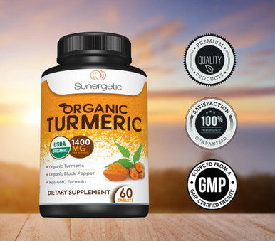 Sunergetic USDA Certified Organic Turmeric Supplement ÃƒÂ¢Ã¢â€šÂ¬Ã¢â‚¬Å“ Includes Organic Turmeric & Organic Black Pepper ÃƒÂ¢Ã¢â€šÂ¬Ã¢â‚¬Å“ 1,400mg of Turmeric per Serving - 60 Count