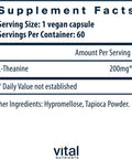 Vital Nutrients L-Theanine 200mg | Vegan Supplement | L Theanine Supplement Supports Normal Stress Levels and Cognitive Function | Gluten Dairy and Soy | 60 Capsules