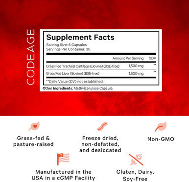 Codeage Grass Fed Beef Cartilage Supplement - ze Dried Non-Defatted Desiccated Beef Tracheal Bovine Cartilage & Liver Pills Pasture Raised Argentina Beef Vitamins - Non-GMO -180 Capsules