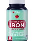 Yuve Whole Food Chelated Iron 18 Mg Supplement - Formulated For Maximum Absorbption - Supports Healthy Heart & Blood Cells - Boosts Energy & Cognitive Functions - Vegan, Non-Gmo, Gluten-Free - 60 Caps