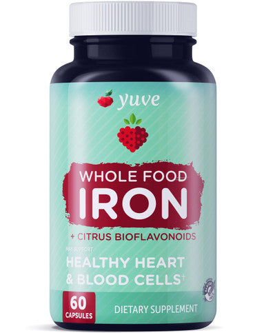 Yuve Whole Food Chelated Iron 18 Mg Supplement - Formulated For Maximum Absorbption - Supports Healthy Heart & Blood Cells - Boosts Energy & Cognitive Functions - Vegan, Non-Gmo, Gluten-Free - 60 Caps
