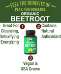 Usda Organic Beet Root Vegan Capsules. Beets Juice Powder Super Food Pills 1200 Mg. Nitric Oxide Energy Boosting Beetroot Extract