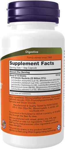 Now Foods Vegetarian Probiotic Capsules Probiotic-10 25 Billion, 100 Count